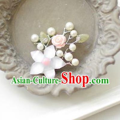 Korean National Accessories Girls Pink Bead Flower Brooch, Asian Korean Hanbok Fashion Bride Breastpin for Kids