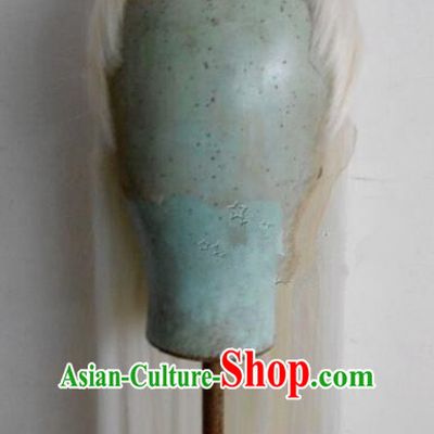 Chinese Ancient Opera Swordsman White Long Wig, Traditional Chinese Beijing Opera Taoist Priest Wig Sheath for Men