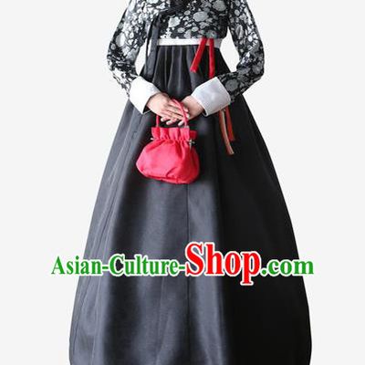 Top Grade Korean National Handmade Wedding Clothing Palace Bride Hanbok Costume Embroidered Black Blouse and Dress for Women