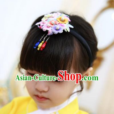 Korean National Hair Accessories Wedding Bride Embroidered Hair Clasp, Asian Korean Hanbok Headband Headwear for Kids