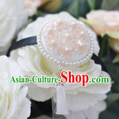 Korean National Hair Accessories Wedding Bride Embroidered Tassel White Hair Clasp, Asian Korean Hanbok Headband Headwear for Kids