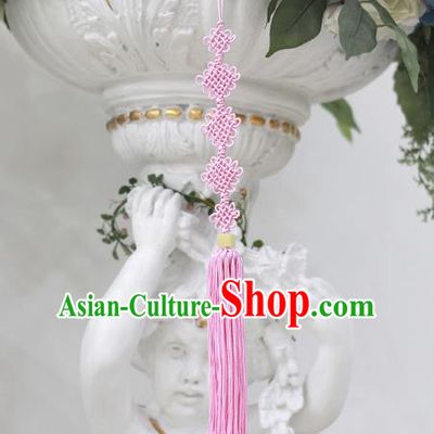 Asian Korean Hanbok Pink Chinese Knot Tassel Waist Decorations, Korean National Belts Accessories Wedding Bride Waist Pendant for Women