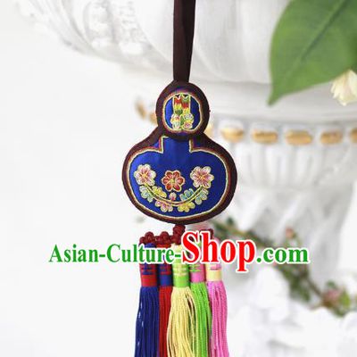 Asian Korean Hanbok Embroidered Blue Waist Decorations, Korean National Belts Accessories Wedding Bride Waist Pendant for Kids