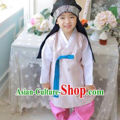 Asian Korean National Traditional Handmade Formal Occasions Boys Embroidery Pink Vest Hanbok Costume Complete Set for Kids