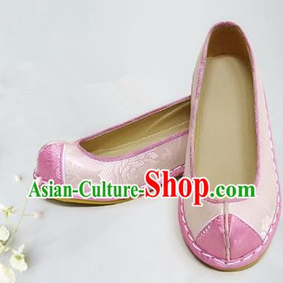 Traditional Korean National Wedding Shoes Pink Embroidered Shoes, Asian Korean Hanbok Embroidery Flat Shoes for Kids