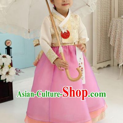 Korean National Handmade Formal Occasions Girls Clothing Palace Hanbok Costume Embroidered Yellow Blouse and Pink Dress for Kids