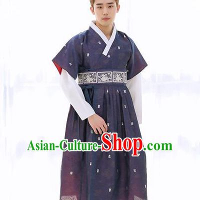 Asian Korean National Traditional Formal Occasions Wedding Bridegroom Embroidery Navy Vest Hanbok Costume Complete Set for Men