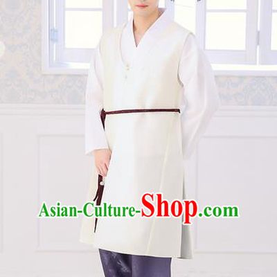 Asian Korean National Traditional Formal Occasions Wedding Bridegroom Embroidery White Vest Hanbok Costume Complete Set for Men