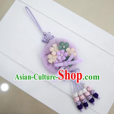 Asian Korean Hanbok Purple Tassel Waist Decorations, Korean National Belts Accessories Wedding Bride Waist Pendant for Kids