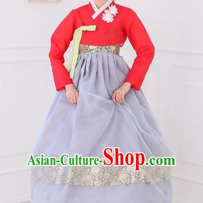 Top Grade Korean National Handmade Wedding Clothing Palace Bride Hanbok Costume Embroidered Red Blouse and Grey Dress for Women