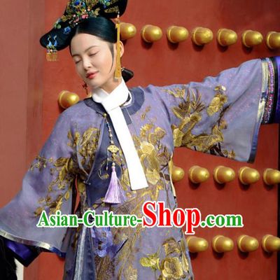 Traditional Ancient Chinese Qing Dynasty Imperial Consort Costume, Chinese Manchu Lady Mandarin Imperial Concubine Embroidered Clothing for Women
