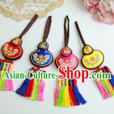 Asian Korean Hanbok Embroidered Calabash Waist Decorations, Korean National Belts Accessories Wedding Bride Waist Pendant for Women
