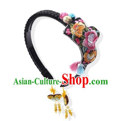 Korean National Bride Hair Accessories Embroidered Hair Clasp, Asian Korean Hanbok Palace Headband Headwear for Kids