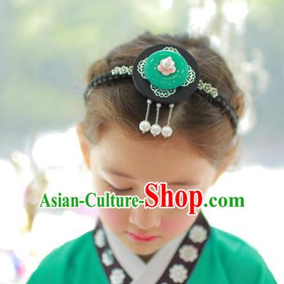 Korean National Bride Hair Accessories Green Hair Clasp, Asian Korean Hanbok Palace Headband Headwear for Kids