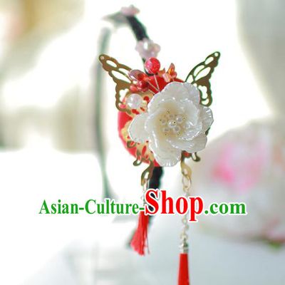 Korean National Bride Hair Accessories Flowers Tassel Hair Clasp, Asian Korean Hanbok Palace Headwear for Kids