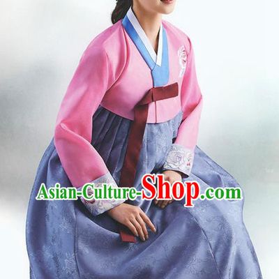 Top Grade Korean National Handmade Wedding Palace Bride Hanbok Costume Embroidered Pink Blouse and Purple Dress for Women