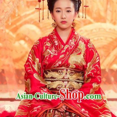 Traditional Chinese Southern and Northern Dynasties Palace Princess Wedding Costume, Chinese Ancient Bride Embroidered Red Clothing for Women