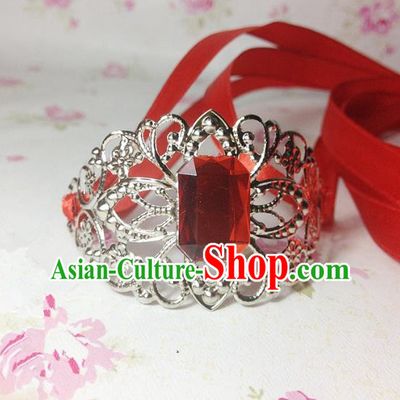 Traditional Handmade Chinese Ancient Classical Hair Accessories Royal Highness Red Crystal Tuinga Hairdo Crown for Men