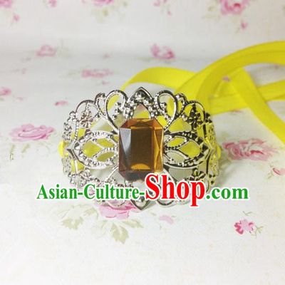 Traditional Handmade Chinese Ancient Classical Hair Accessories Royal Highness Yellow Crystal Tuinga Hairdo Crown for Men
