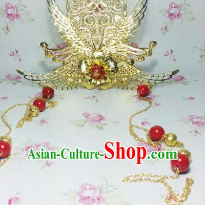 Traditional Handmade Chinese Ancient Classical Hair Accessories Royal Highness Pearls Tassel Tuinga Golden Hairdo Crown for Men