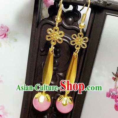 Traditional Handmade Chinese Ancient Classical Accessories Bride Wedding Xiuhe Suit Pink Bead Tassel Earrings for Women