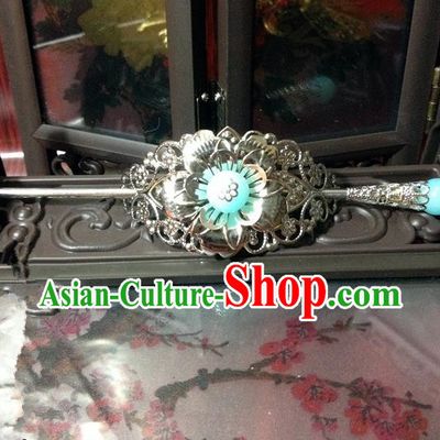 Traditional Handmade Chinese Classical Hair Accessories, Ancient Royal Highness Blue Beads Tuinga Hairdo Crown for Men