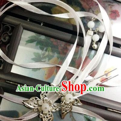 Traditional Chinese Ancient Classical Hair Accessories Butterfly Hair Clip Bride White Ribbon Tassel Step Shake Hairpins for Women