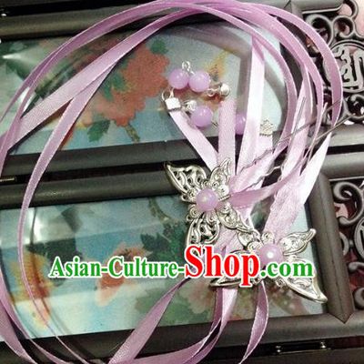 Traditional Chinese Ancient Classical Hair Accessories Butterfly Hair Clip Bride Lilac Ribbon Tassel Step Shake Hairpins for Women