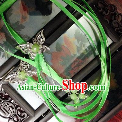 Traditional Chinese Ancient Classical Hair Accessories Butterfly Hair Clip Bride Green Ribbon Tassel Step Shake Hairpins for Women