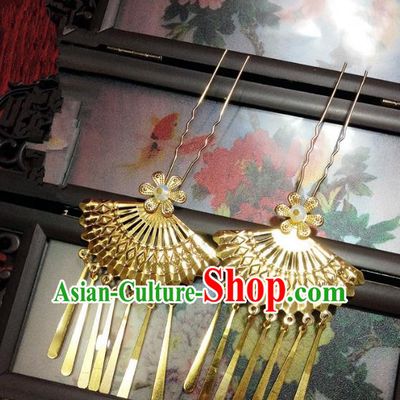Traditional Chinese Ancient Classical Hair Accessories Tassel Golden Hair Clip Bride Step Shake Hairpins for Women