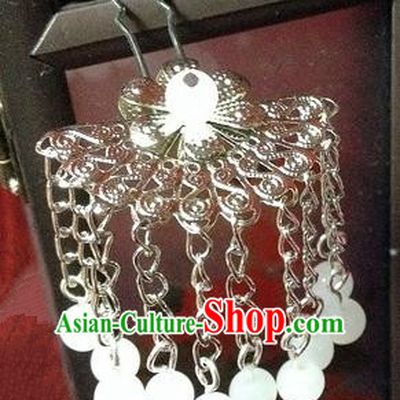 Traditional Chinese Ancient Classical Hair Accessories White Beads Hair Clip Bride Tassel Step Shake Hairpins for Women