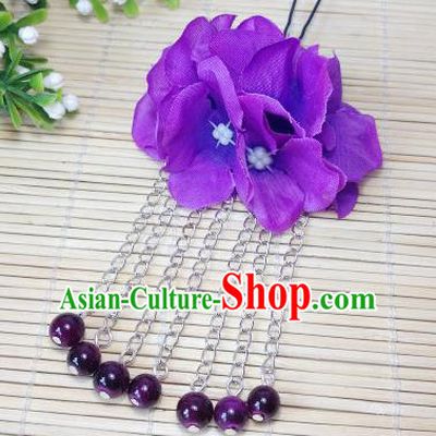 Traditional Chinese Ancient Classical Hair Accessories Deep Purple Flowers Beads Tassel Step Shake Bride Hairpins for Women