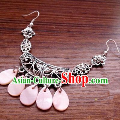Traditional Chinese Ancient Classical Hair Accessories Pink Tassel Eyebrows Pendant Hair Clasp Step Shake Bride Hairpins for Women