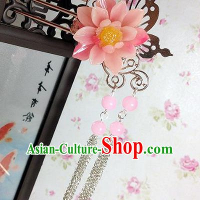 Traditional Chinese Ancient Classical Hair Accessories Hanfu Pink Flower Hair Clip Tassel Step Shake Bride Hairpins for Women