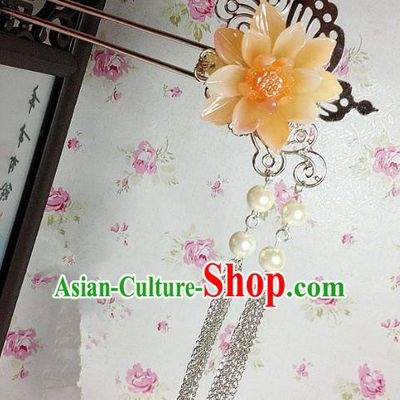 Traditional Chinese Ancient Classical Hair Accessories Hanfu Yellow Flower Hair Clip Tassel Step Shake Bride Hairpins for Women