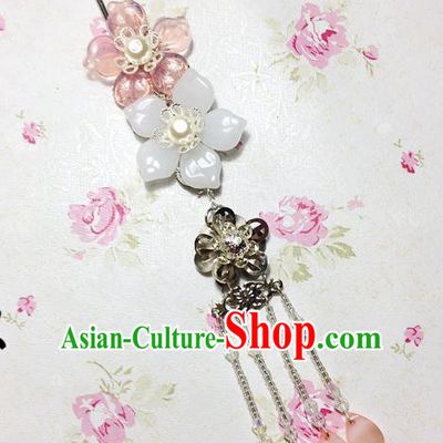 Traditional Chinese Ancient Classical Hair Accessories Hanfu Pink Shell Flowers Hair Clip Tassel Step Shake Bride Hairpins for Women