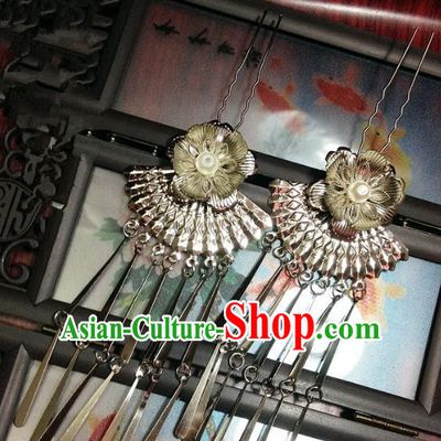 Traditional Chinese Ancient Classical Hair Accessories Flower Hair Clip Bride Tassel Step Shake Hairpins for Women