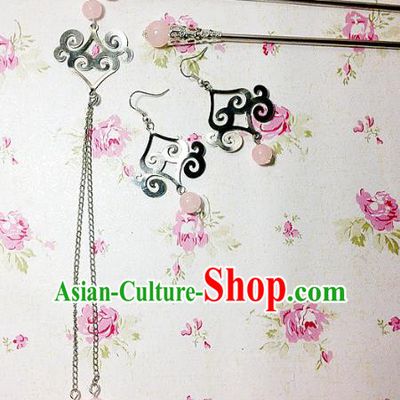 Traditional Handmade Chinese Ancient Classical Hair Accessories Bride Wedding Xiuhe Suit Pink Beads Tassel Hairpins and Earrings for Women