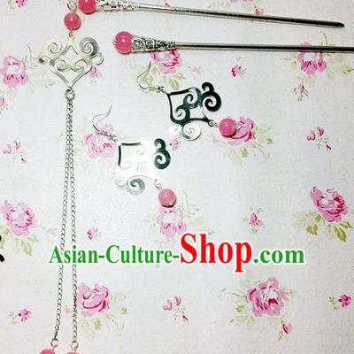 Traditional Handmade Chinese Ancient Classical Hair Accessories Bride Wedding Xiuhe Suit Peach Pink Beads Tassel Hairpins and Earrings for Women