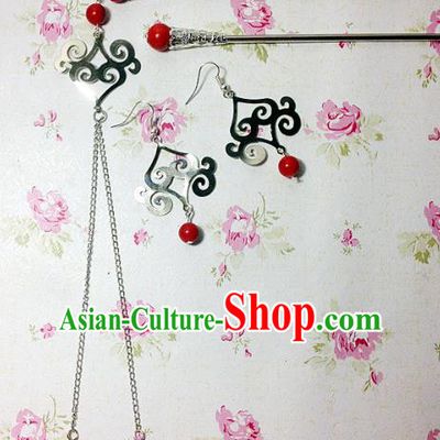 Traditional Handmade Chinese Ancient Classical Hair Accessories Bride Wedding Xiuhe Suit Red Beads Tassel Hairpins and Earrings for Women