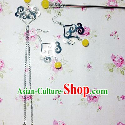 Traditional Handmade Chinese Ancient Classical Hair Accessories Bride Wedding Xiuhe Suit Yellow Beads Tassel Hairpins and Earrings for Women