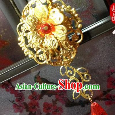 Traditional Chinese Ancient Classical Hair Accessories Princess Hair Stick Bride Golden Tassel Step Shake Hairpins for Women