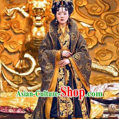 Traditional Chinese Southern and Northern Dynasties Empress Dowager Costume, Chinese Ancient Queen Mother Embroidered Tailing Clothing for Women