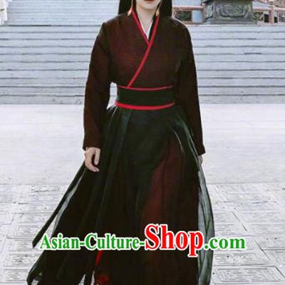 Traditional Chinese Ancient Swordswoman Chivalrous Women Embroidered Clothing and Handmade Headpiece Complete Set