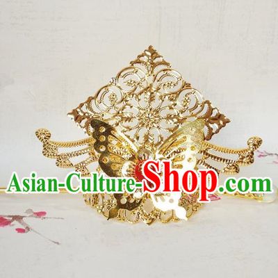 Traditional Handmade Chinese Classical Hair Accessories, Ancient Royal Highness Golden Butterfly Tuinga Hairdo Crown for Men