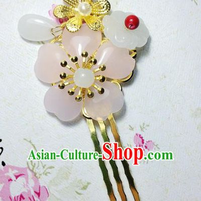 Traditional Chinese Ancient Classical Hair Accessories Hanfu Pink Flowers Hair Comb Step Shake Bride Hairpins for Women