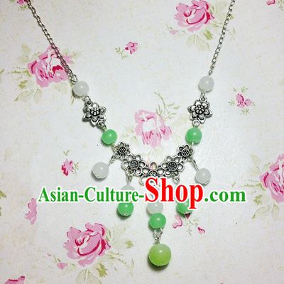 Traditional Chinese Ancient Classical Hair Accessories Hanfu Green Beads Tassel Forehead Ornament Step Shake Bride Hairpins for Women
