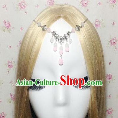 Traditional Chinese Ancient Classical Hair Accessories Hanfu Pink Beads Tassel Forehead Ornament Step Shake Bride Hairpins for Women