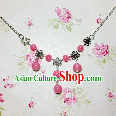 Traditional Chinese Ancient Classical Hair Accessories Hanfu Pink Beads Tassel Forehead Ornament Step Shake Bride Hairpins for Women