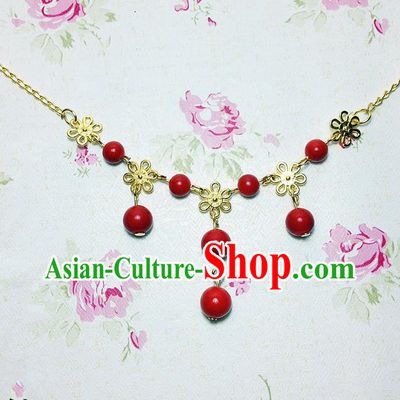 Traditional Chinese Ancient Classical Hair Accessories Hanfu Red Beads Tassel Forehead Ornament Step Shake Bride Hairpins for Women